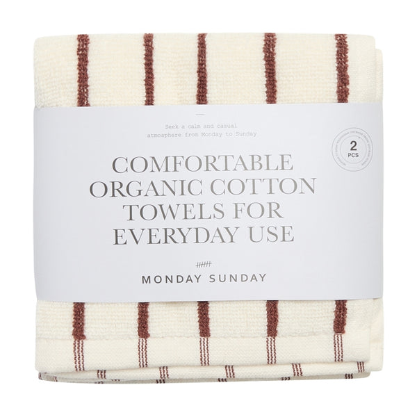 Monday Sunday Elin Mono Strib 2-Pack Håndklæde / 30 x 30 Håndklæder White / Brown