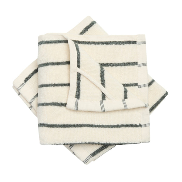 Monday Sunday Elin Mono Strib 2-Pack Håndklæde / 30 x 30 Håndklæder White / Green
